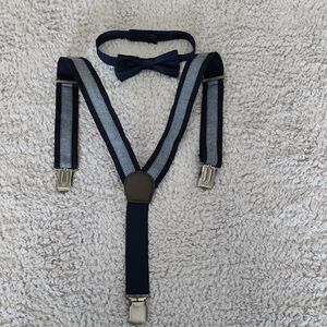 Gymboree Kids Bow Tie & Suspenders Set Navy & Denim Ages 6+ Adjustable